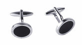 Cudworth Round Screw Design Onyx Inlay Cufflinks